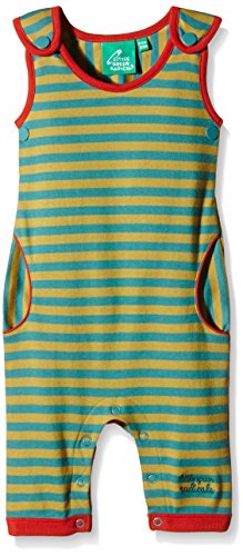 Little Green Radicals Unisex Baby Sea Stripe Dungarees Overall, Green, 0-3 Months