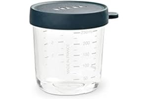 BEABA Béaba, Baby Food Storage Container, Glass Conservation Jar, Graduation Measuring Scale, Heat and Thermal Shock Resistant, 250 ml, Made in France, Dark blue