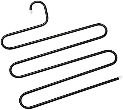 S-type 5 layers Multi-Purpose Magic Closet Hangers Space Saver Storage Metal Rack for Hanging Jeans, Trouser, Scarf, Tie, Towels, Coat (Black)