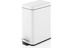 mDesign Bidone spazzatura rettangolare con 10 litri di capienza – Compatto cestino della spazzatura con secchio rimovibile – Pattumiera a pedale in metallo e plastica – bianco
