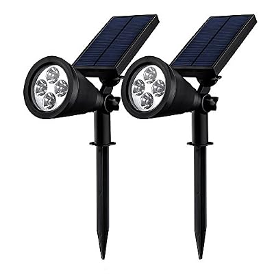 Mpow [Double Eclairage Exterieur LED] Mpow Lampe Solaire Jardin IP65 Certifié étanche 4 LED Soleil P2 Luminaire exterieur/ Spot exterieur 1.5w 200 Lumen puissante angle réglable de 90° sécurité avec 8-16 heures de durabilité pour jardin, escalier e…