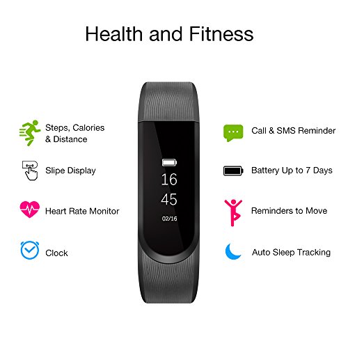 Tonbux Fitness Tracker ID101 HR Sport Armbanduhr Fitnessarmband Smart Bracelet Smartwatch für Android und iOS Smartphone(Schwarz) - 5