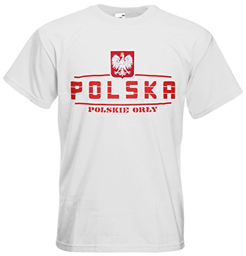 Polen Polska EM 2016 Fanshirt T-Shirt Trikot (Weiß, XXL)