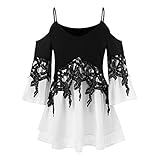 iHENGH Neujahrs Karnevalsaktion Damen Frühling Sommer Top Bluse Bequem Lässig Mode Frauen Mode Frauen Plus Size Printed Flare Sleeve Tops Blusen Keyhole T-Shirts