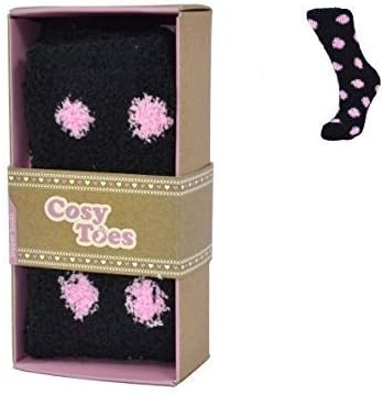 COSY TOES PAIR FLUFFY SOCKS BLACK AND PINK Size 4-7 (50589) BRAND NEW AND BOXED