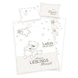 Wolimbo Kinder Bettwäsche 100x135cm mit Ihrem Wunsch-Namen - Die individuelle Babybettwäsche mit süssem Motiv