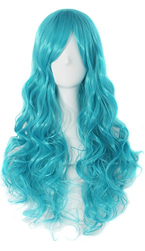 MapofBeauty 60cm/24 pulgada largo rizo seorita rizo Pelucas (verde)