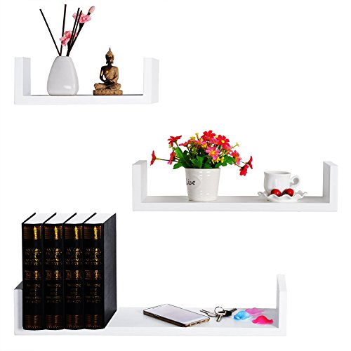 WOLTU RG9239ws-1 3ER SET Schweberegal Wandregal BÜCHERREGAL CD REGAL HÄNGEREGAL HOLZREGAL BOARD WEIß - 2