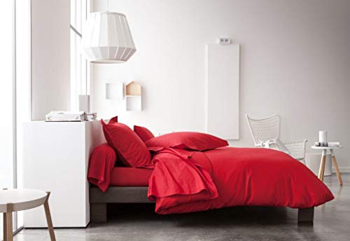 Today 201716 Taie d'oreiller a volant  plat Coton - Rouge (Pomme d'Amour) 75x 75cm