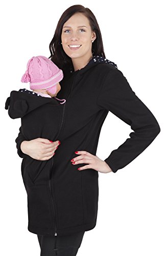 Mija - Maternity Polar warm fleece Hoodie / Pullover for two / for Baby Carriers 3073A (16, Black)