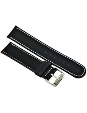 Uhrenarmband Leder Schwarz Glatt mit Weißer Naht 12-20mm Armband Uhr Band 14mm