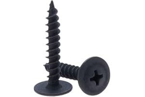 KEPLE 4.2mm x 32mm Wafer Head Self Tapping Screw, Black Phosphate, Modified Truss Head Wood Screws, Carbon Steel Fine Thread Phillips Drive, Pozi Flanged Head for Sheet Metal and Plasterboard (25 pcs)