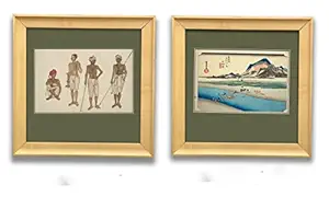 Private art space, Miniature painting and Japanese print , Light Beige Frames ,Set of 2 ,universal size of 12*12 inch ,Suitable for every corner of house