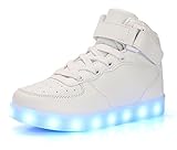  Honeystore Unisex Erwachsene High-Top LED Schuhe Sneaker Sportschuhe USB Lade Outdoor Leichtathletik beiläufige Paare Schuhe Weiß 46 CN