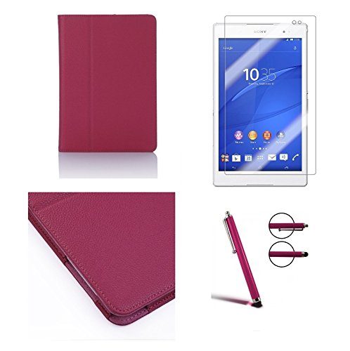 Invero® Executive Lederschutzhülle Tasche Etui umfasst Ständer Feature, mit Auto Schlaf / Wach Funktion, Displayschutzfolie, Eingabestift Kugelschreiber und Mikro-Reinigungstuch für Sony Xperia Z3 Tablet Compact (8 Zoll) 2014 (Rosa / Pink)