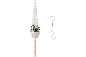 Emsmil 105cm Blanc Crème Macramé Plante Suspension Corde Pot de Fleurs Suspendu Exterieur Interieur Solide Corde de Coton Pots Support pour Fleur Décoration Mural Balcon Jardin Style Bohême