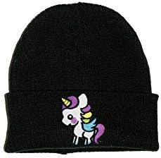 Extreme Largeness Cute Kawaii Funny Unicorn Patch Knitted Beanie Hat Black One Size