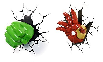 The Hulk and Iron Man Hand 3D Deco Wall Light / Nightlight Deluxe Set Hands