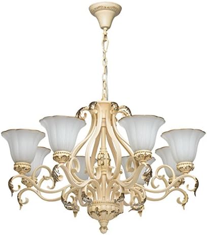 Chic pendant chandelier beige metal white glass country house Ø81cm 8-bulb exl, E27 8x60W 230V