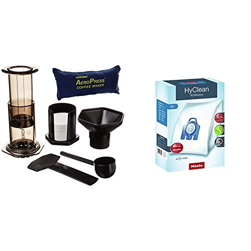 AeroPress 82R08 Coffee Maker with Tote Bag - Black & Miele HyClean GN 3D Efficiency Dustbags for Classic, Complete, S2000, S5000, and S8000 Series