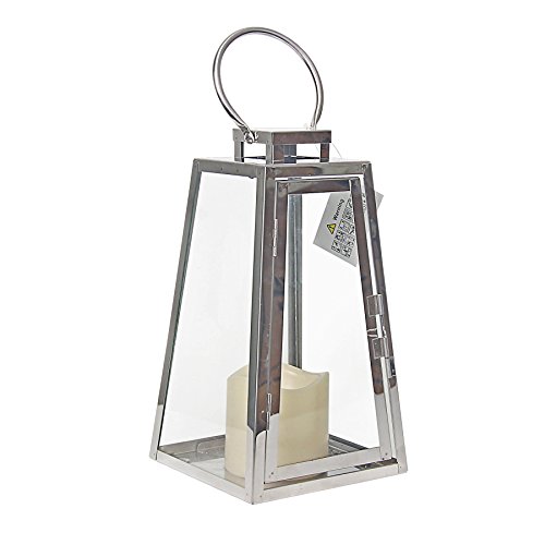 Signstek Deko flammenlose Laterne aus Edelstahl und gehärtetem Glas