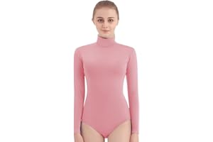 SUPRNOWA Turtleneck Leotard Long Sleeves Spandex Dance Workout Fitness Bodysuit for Women