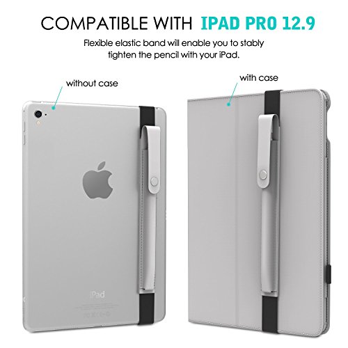 MoKo Halter für Apple Pencil – Premium PU Leder Bleistift Stift Schleife Sleeve Cover Schreibzeug Schreibgerät Beutel mit abnehmbare Gummiband für Apple iPad Pro 12.9 Zoll Hülle Case, Silber - 4