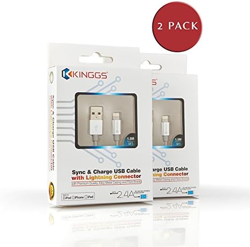 KINGGS iPhone Charger (2 PACK), 5ft 1.5m Extra Long Nylon Braided MFi Certified Lightning to USB Cable Sync &amp; Fast Charging Cord for Apple iPhone X/8/8Plus/7/6S/SE, iPad Pro/Air2 (Silver+Silver)