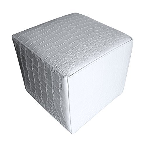Arketicom Pouf (Puf Puff Pouffe) Footstool Black Faux Leather Water Repellent Crocodile Effect 4 Sizes 35x35x35 Bianco