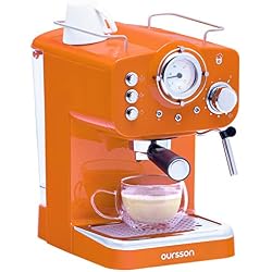 Oursson Machine à expresso pour poudre & Pads, 3 Ans Garantie, Expresso, Cappuccino, Latte, Moka, 15 bars, Orange, 1,5 litres, EM1500/OR