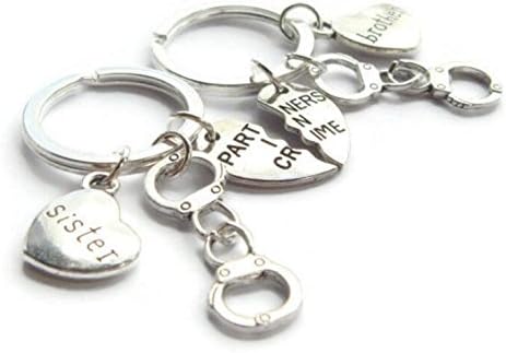 mHBCBogjwnab Brother & Sister Keychains ~ Partners In Crime Set, Best Friends Keyrings, Best Guy Friend Gift, Quirky BFF Present, Friendship Half Hearts