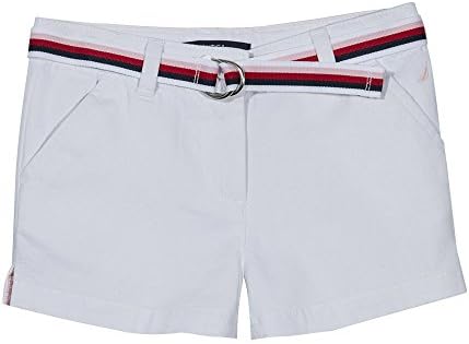 Nautica Girls' Solid Woven Shorts, White with Belt, 6X Big