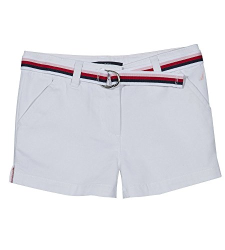 Nautica Girls' Solid Woven Shorts, White with Belt, 6X Big