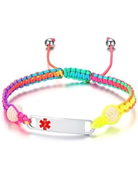Vnox Free Gravur Kinder Frauen Medical Alert Armband Regenbogen geflochtenes Leder Adjuatble Wristband personalisiert