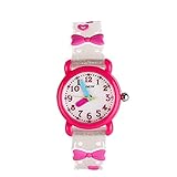 ele Eleoption Kinder Armbanduhr Wasserdicht 3D Cartoon Design runden Zifferblatt Silikon Gummi Kinderuhr Quarz Armbanduhr für kleine Mädchen und Jungen (Weiß- Bowknot)