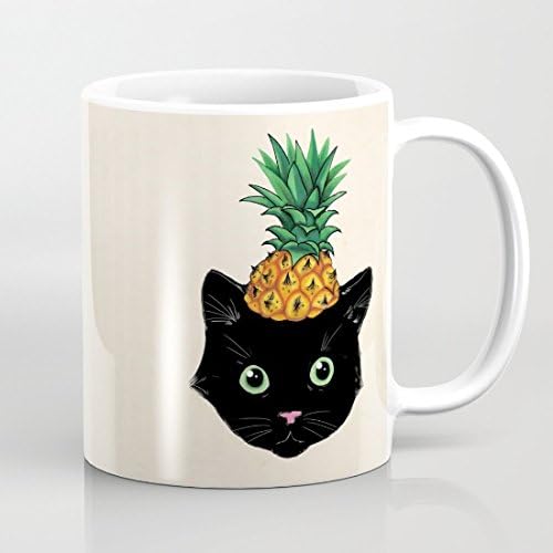 Cat With Pineapple Hat Mugs Funny Birthday Gifts for Women Inspirational Coffee Mug Gift for Friend Men Novelty Mug Cup for Mom 11 OZ Ceramic Mug Both Sides