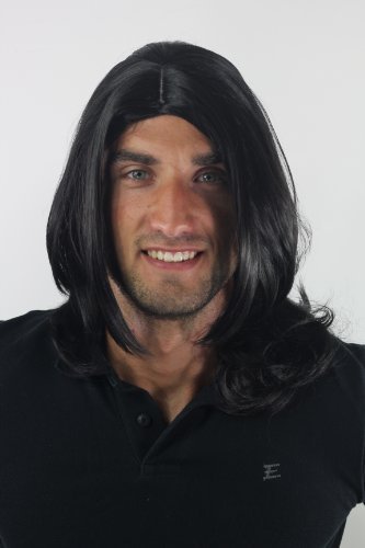 Men's WIG (for Men or Unisex) HIGH QUALITY synthetic BLACK longer hair long parting VERY INDIE youthful young look GFW891-1B Man