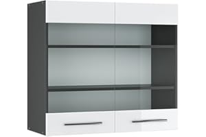 Vicco Armario de Cocina con Vidrio Fame-Line, Blanco Alto Brillo/Antracita, 80 cm