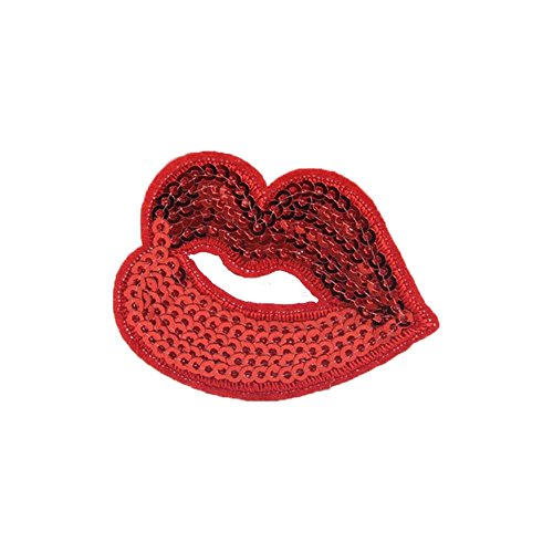 2 PCS/set Glitzer Herz Augen & Rot Lippen Iron On Patches Pailletten bestickt abzeichen Aufnäher Patch von sdetter rot - 2