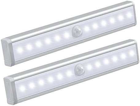 Bebrighten 2 Packs Motion Sensor Wardrobe Light Battery-Powered LED Night Lights with Stick-on Magnetic Strip for Cupboard Stairway Cabinet Drawer Shed - Cold White