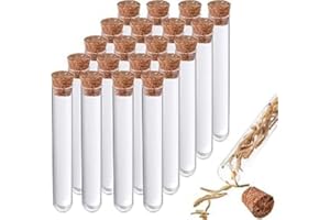 Abnaok 20pcs Plastic Test Tubes with Cork Stoppers, 12ml Clear Test Bottle Candy Storage Transparent Test Tube for for Wedding Sweets, Small Lab Test Bottle for Flower Plants Spices Seeds