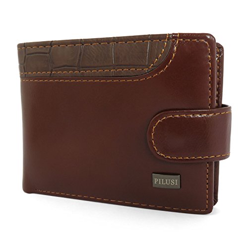 Mens Luxury Soft Quality Brown Scale Leather Wallet Credit Card ID Holder Coin Pocket Zip Compartment Purse