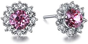 ZMIKI Women Earrings 925 Sterling Silver Pink Crystal & Cubic Zirconia Stud Earrings Sets