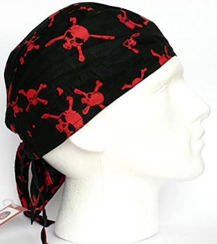 Black Fitted Bandana Headwear Red Skulls and Crossbones