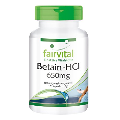 Betaína HCL 650mg - dosis alta - VEGANO - 120 cápsulas - clorhidrato de betaína - ¡Calidad Alemana garantizada!