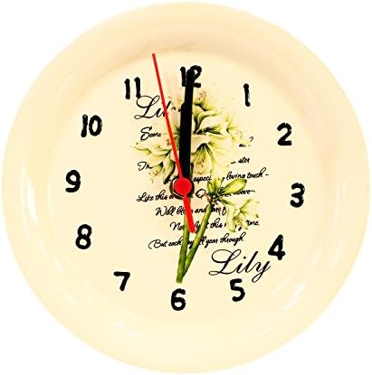 Home Decoration Ceramic Plate Shaped White Lily Scene Wall Clock