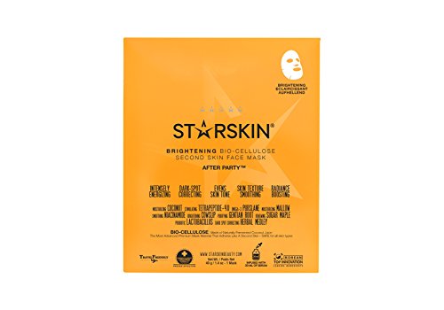 STARSKINAfter Party 1x40g, Bio-Cellulose Brightening Face Mask for all Skin Types, Korean Skincare Mask infused with Vitamin C Serum and Niacinamide, Energizing and Soothing, K Beauty Skincare