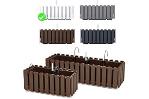 RGVERTRIEB Blumenkasten Blumentopf Balkonkasten Latten-Optik mit Halterungen Wasserspeicher Pflanzkasten Pflanzgefäß inkl. Aufhängung Lattenzaun-Design (580 Weiß)