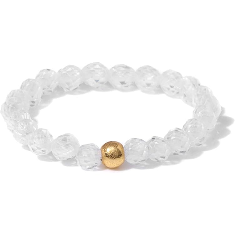GoPaw Natuurstenen kralenring, elastische damesring, ring van echte natuursteen met gouden parel voor dames, vriendin, Natuursteen, Geen edelsteen