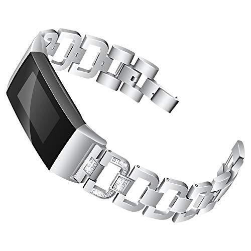 Preisvergleich Produktbild Momola Armband Passend für Fitbit Charge 3,Einstellbar Klassisches Echt Edelstahl Uhrenarmband für Fitbit Charge 3 (Silber)